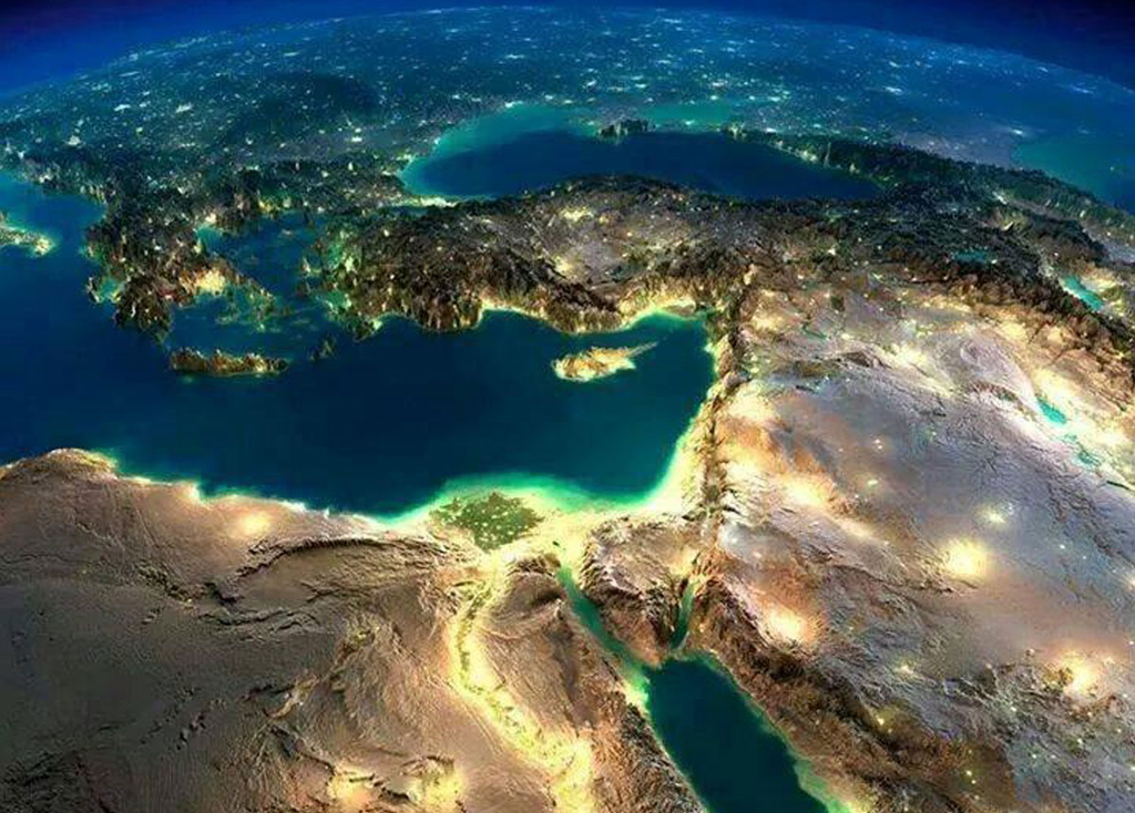 Северная Африка и Средиземное море, вид со спутника